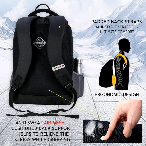 Fs Fashion Casual Backpack & Laptop  Bag for Unisex (44 L, Grey&Black) 0036 - Image 3