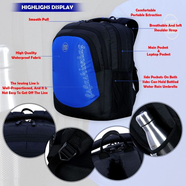 Fs Fashion 45 L School Bag & Laptop Backpack Unisex (Black, Blue) 0011 - Image 2