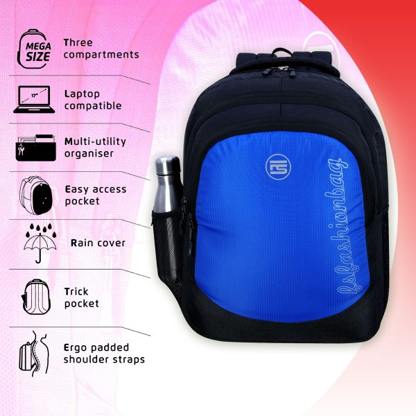 Fs Fashion 45 L School Bag & Laptop Backpack Unisex (Black, Blue) 0011 - Image 3